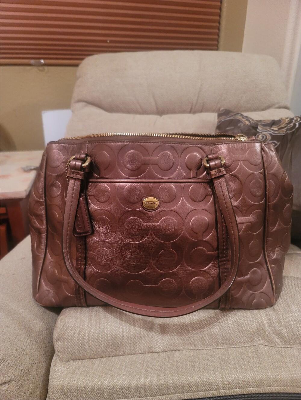 Coach Metallic Bronze Embossed Signature Shoulder Bag